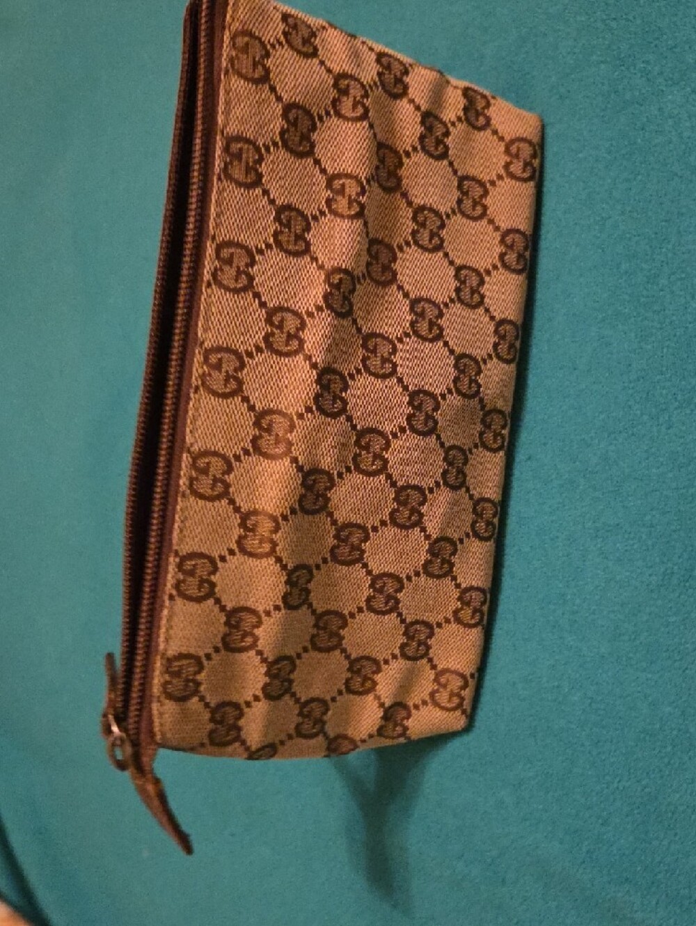 Gucci Brown Monogram Zip Pouch with Dark Brown Trim - Picture 6 of 14
